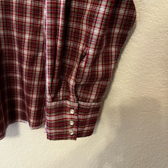 Wrangler Red Plaid Western Cowboy Casual Snap Button Down Shirt Men's Size XXL - Picture 4 of 15